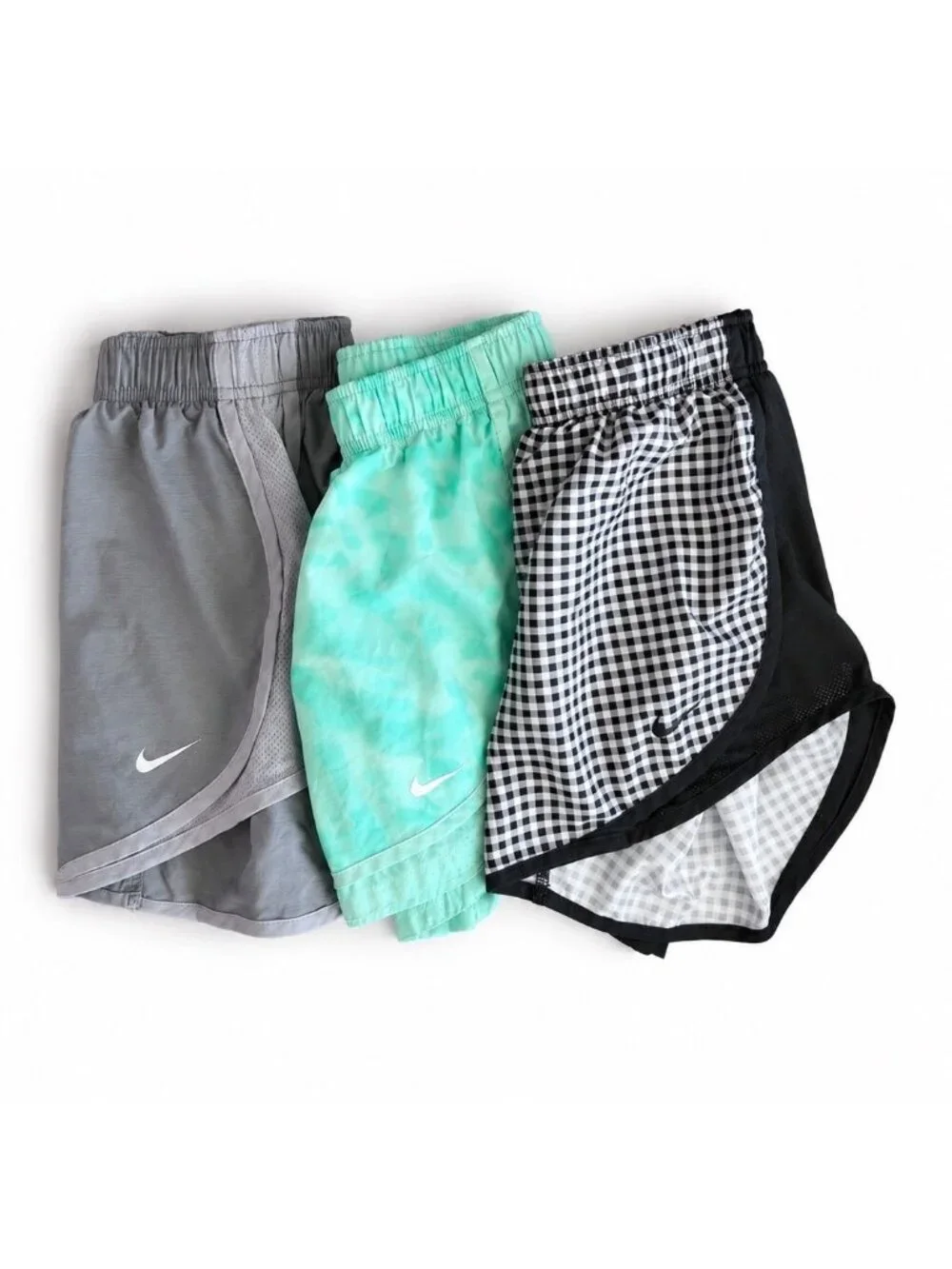 Nike Dri-FIT Running Shorts Bundle XS Gray Mint Gingham Athletic 3 Pair